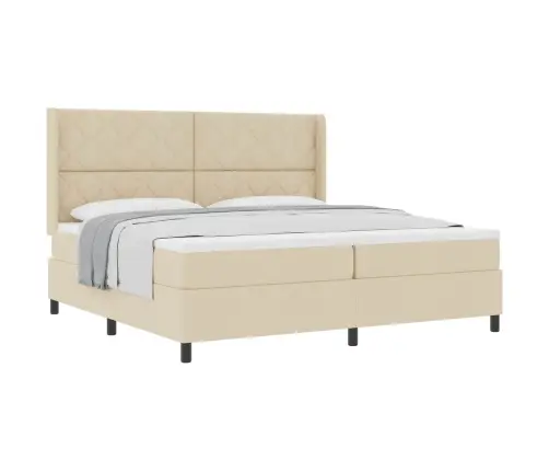 Kastītes Atsperu Gulta Ar Matraci Krēmkrāsa 200 X 200 Cm Audums Vidaxl