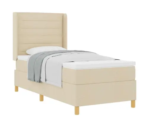 Kastītes Atsperu Gulta Ar Matraci Krēmkrāsa 80 X 200 Cm Audums Vidaxl