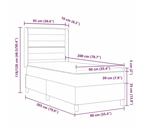Kastītes Atsperu Gulta Ar Matraci Melna 90 X 200 Cm Audums Vidaxl