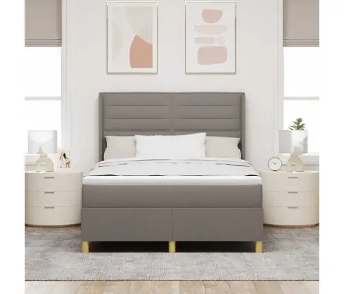 Kastītes Atsperu Gulta Pelēkbrūna 140 X 190 Cm Audums Vidaxl