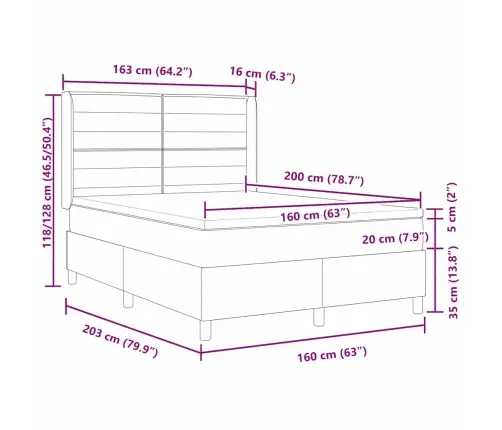Kastītes Atsperu Gulta Ar Matraci Melna 160 X 200 Cm Audums Vidaxl
