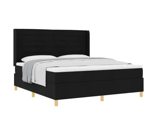 Kastītes Atsperu Gulta Ar Matraci Melna 180 X 200 Cm Audums Vidaxl