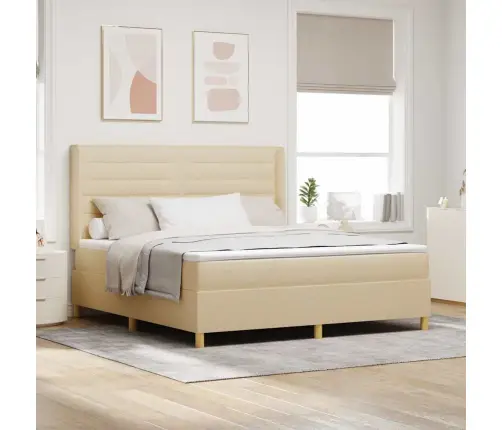 Kastītes Atsperu Gulta Ar Matraci Krēmkrāsa 180 X 200 Cm Audums Vidaxl