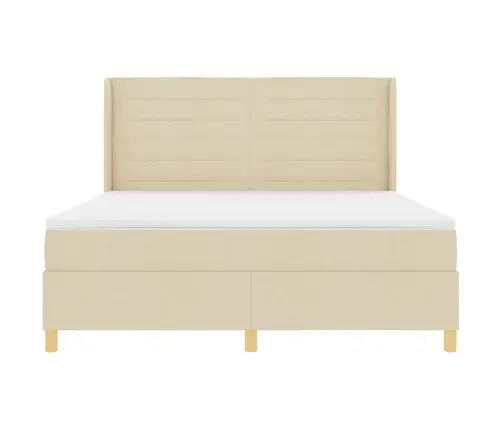 Kastītes Atsperu Gulta Ar Matraci Krēmkrāsa 180 X 200 Cm Audums Vidaxl