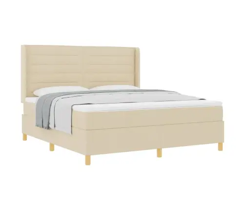 Kastītes Atsperu Gulta Ar Matraci Krēmkrāsa 180 X 200 Cm Audums Vidaxl