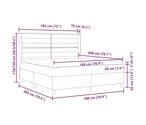Kastītes Atsperu Gulta Ar Matraci Krēmkrāsa 180 X 200 Cm Audums Vidaxl