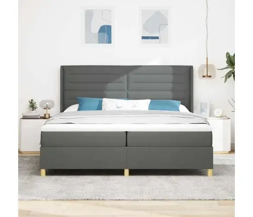 Kastītes Atsperu Gulta Tumši Pelēks 200 X 200 Cm Audums Vidaxl