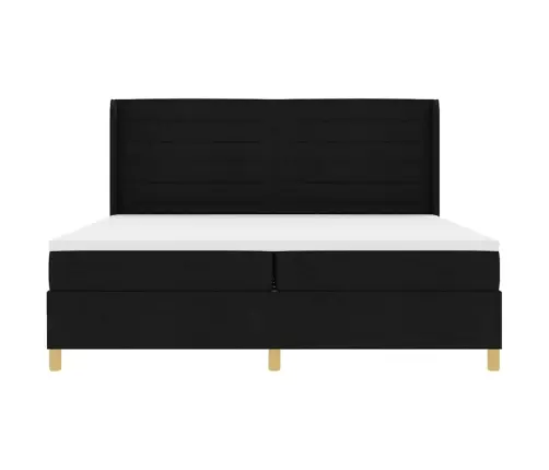 Gulta Ar Atsperēm Ar Matraci Melna 200 X 200 Cm Audums Vidaxl