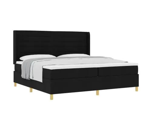 Gulta Ar Atsperēm Ar Matraci Melna 200 X 200 Cm Audums Vidaxl