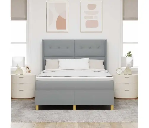 Gulta Ar Atsperēm Ar Matraci Gaiši Pelēka 140 X 200 Cm Audums Vidaxl