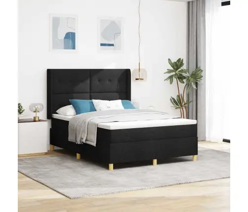 Box Spring Voodi Madratsiga Peaga Must 140 X 200 Cm Kangas