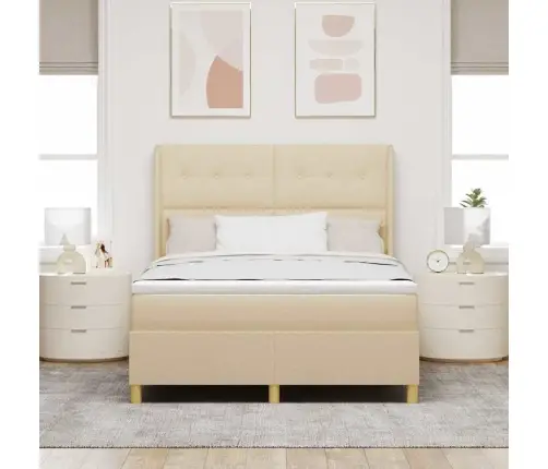 Kastītes Atsperu Gulta Ar Matraci Krēmkrāsa 140 X 200 Cm Audums Vidaxl