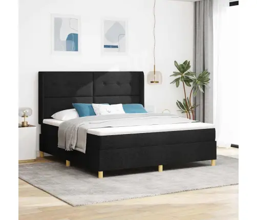 Kastītes Atsperu Gulta Ar Matraci Melna 180 X 200 Cm Audums Vidaxl