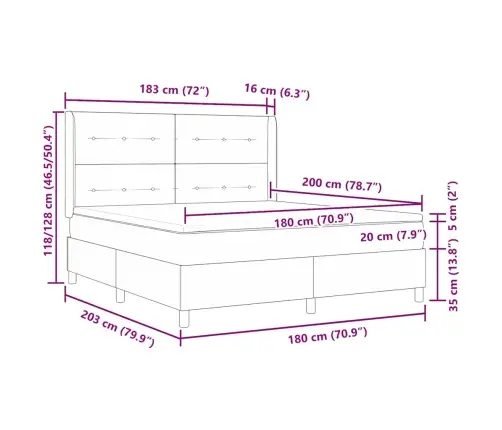Kastītes Atsperu Gulta Ar Matraci Melna 180 X 200 Cm Audums Vidaxl