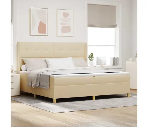 Kastītes Atsperu Gulta Ar Matraci Krēmkrāsa 200 X 200 Cm Audums Vidaxl