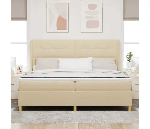 Kastītes Atsperu Gulta Ar Matraci Krēmkrāsa 200 X 200 Cm Audums Vidaxl