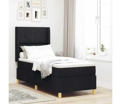 Kastītes Atsperu Gulta Ar Matraci Melna 80 X 200 Cm Audums Vidaxl