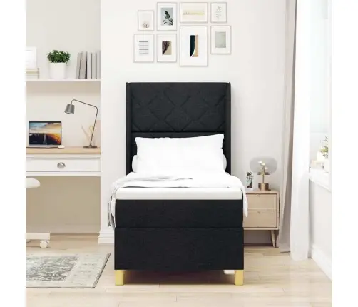 Kastītes Atsperu Gulta Ar Matraci Melna 80 X 200 Cm Audums Vidaxl