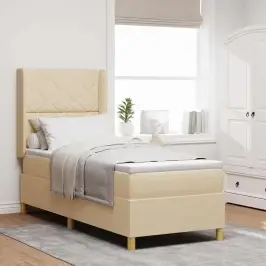 Box Spring Voodi Madratsiga Peaga Cream 80 X 200 Cm Kangas