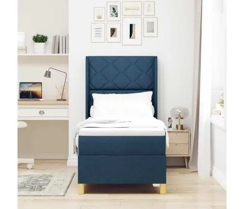 Gulta Ar Atsperēm Ar Matraci Zila 80 X 200 Cm Audums Vidaxl