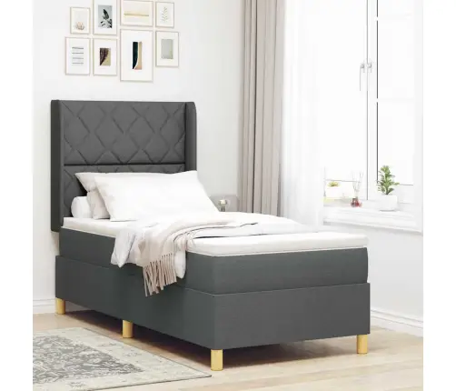 Gulta Ar Atsperēm Ar Matraci Tumši Pelēka 90 X 190 Cm Audums Vidaxl