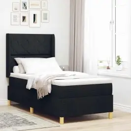 Kastītes Atsperu Gulta Ar Matraci Melna 100 X 200 Cm Audums Vidaxl