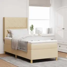 Kastītes Atsperu Gulta Ar Matraci Krēmkrāsa 100 X 200 Cm Audums Vidaxl