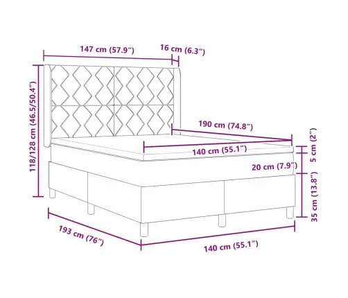 Gulta Ar Atsperēm Ar Matraci Tumši Pelēka 140 X 190 Cm Audums Vidaxl