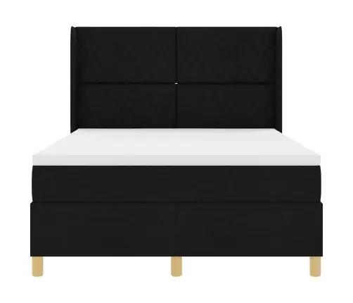 Gulta Ar Atsperēm Ar Matraci Melna 140 X 190 Cm Audums Vidaxl