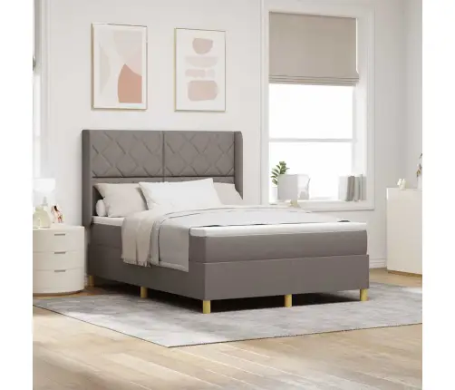 Gulta Ar Atsperēm Ar Matraci Pelēkbrūna 140 X 190 Cm Audums Vidaxl