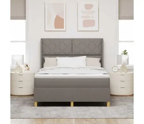 Gulta Ar Atsperēm Ar Matraci Pelēkbrūna 140 X 190 Cm Audums Vidaxl
