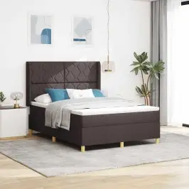 Gulta Ar Atsperēm Ar Matraci Tumši Brūna 140 X 200 Cm Audums Vidaxl