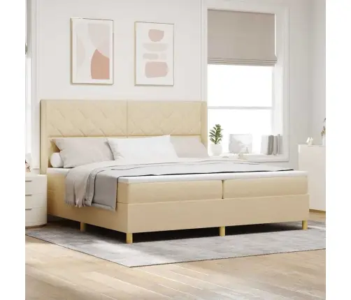 Kastītes Atsperu Gulta Ar Matraci Krēmkrāsa 200 X 200 Cm Audums Vidaxl