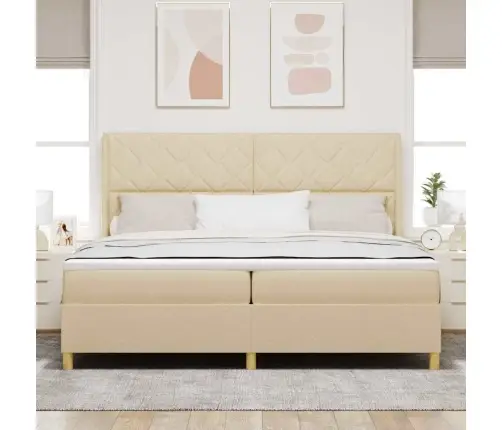 Kastītes Atsperu Gulta Ar Matraci Krēmkrāsa 200 X 200 Cm Audums Vidaxl