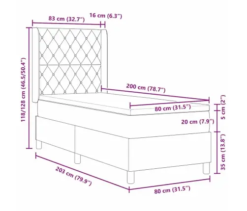 Gultas Rāmis Ar Matraci Melns 80X200 Cm Samts Vidaxl