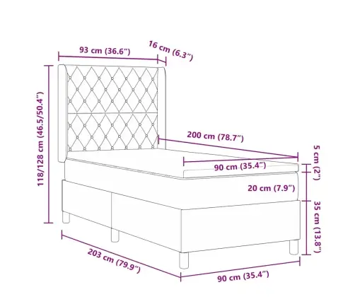 Gultas Rāmī Ar Matraci Gaiši Pelēkā Krāsā 90X200 Cm Samts Vidaxl