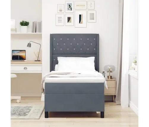 Kiemas Lova Su Čiužiniu Tamsiai Pilka 100 X 200 Cm Aksomas