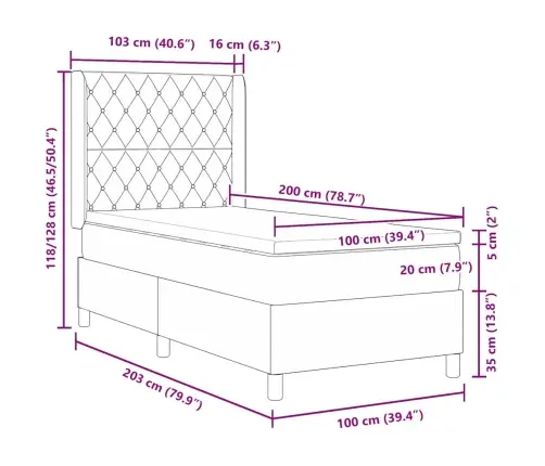 Kastītes Atsperu Gulta Ar Matraci Rozā 100 X 200 Cm Samts Vidaxl
