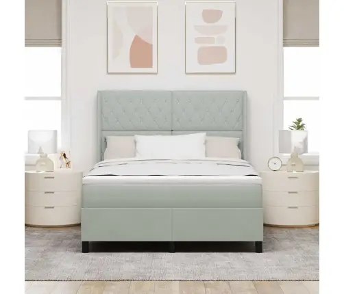 Boksspring Gulta Ar Matraci Gaiši Pelēka 160X200 Cm Samts Vidaxl