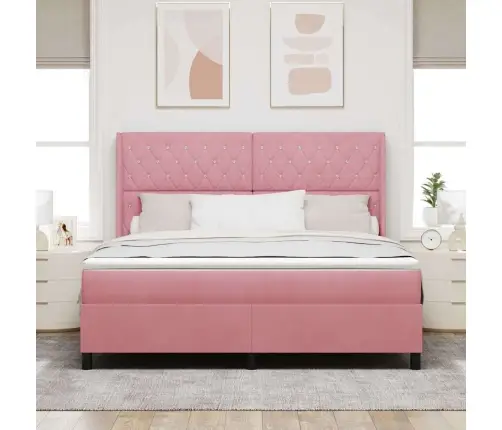 Kastītes Atsperu Gulta Ar Matraci Rozā 180 X 200 Cm Samts Vidaxl