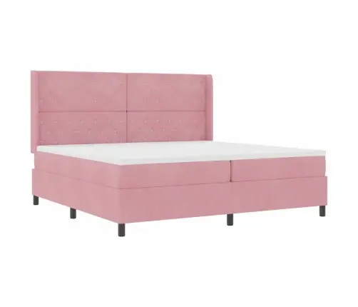 Kastītes Atsperu Gulta Ar Matraci Rozā 200 X 200 Cm Samts Vidaxl