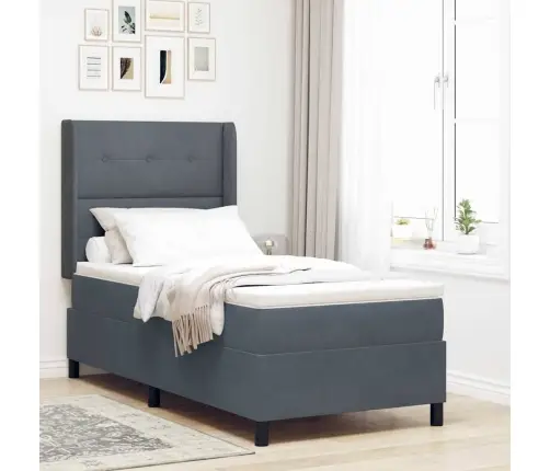Box Spring Gulta Ar Matrači Tumši Pelēka 80X200 Cm Samts Vidaxl