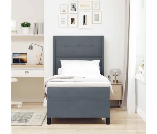 Box Spring Gulta Ar Matrači Tumši Pelēka 80X200 Cm Samts Vidaxl