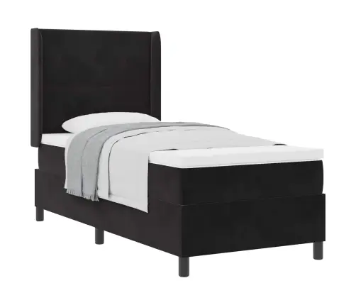 Kiemas Lova Su Čiužiniu Su Galvūgalio Juoda 90 X 200 Cm Aksomas