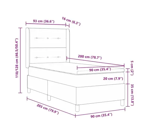 Kiemas Lova Su Čiužiniu Su Galvūgalio Juoda 90 X 200 Cm Aksomas