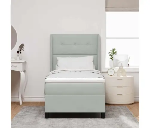 Kastes Gulta Ar Matraci Gaiši Pelēka 100X200 Cm Samts Vidaxl