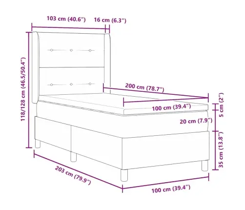 Kastes Gulta Ar Matraci Gaiši Pelēka 100X200 Cm Samts Vidaxl