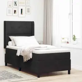 Kastītes Atsperu Gulta Ar Galvas Klāju Melna 100 X 200 Cm Samts Vidaxl