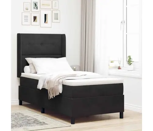 Boksa Atsperu Gulta Ar Matraci Melna 100X200 Cm Samts Vidaxl