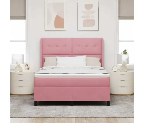 Kiemas Lova Su Čiužiniu Rožinė 140 X 190 Cm Aksomas